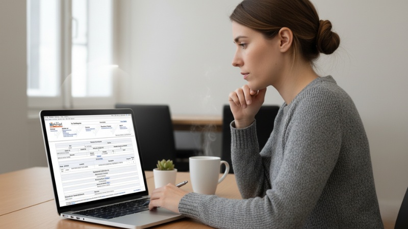 Mujer mirando el formulario 22 en proceso de llenado para declarar impuestos