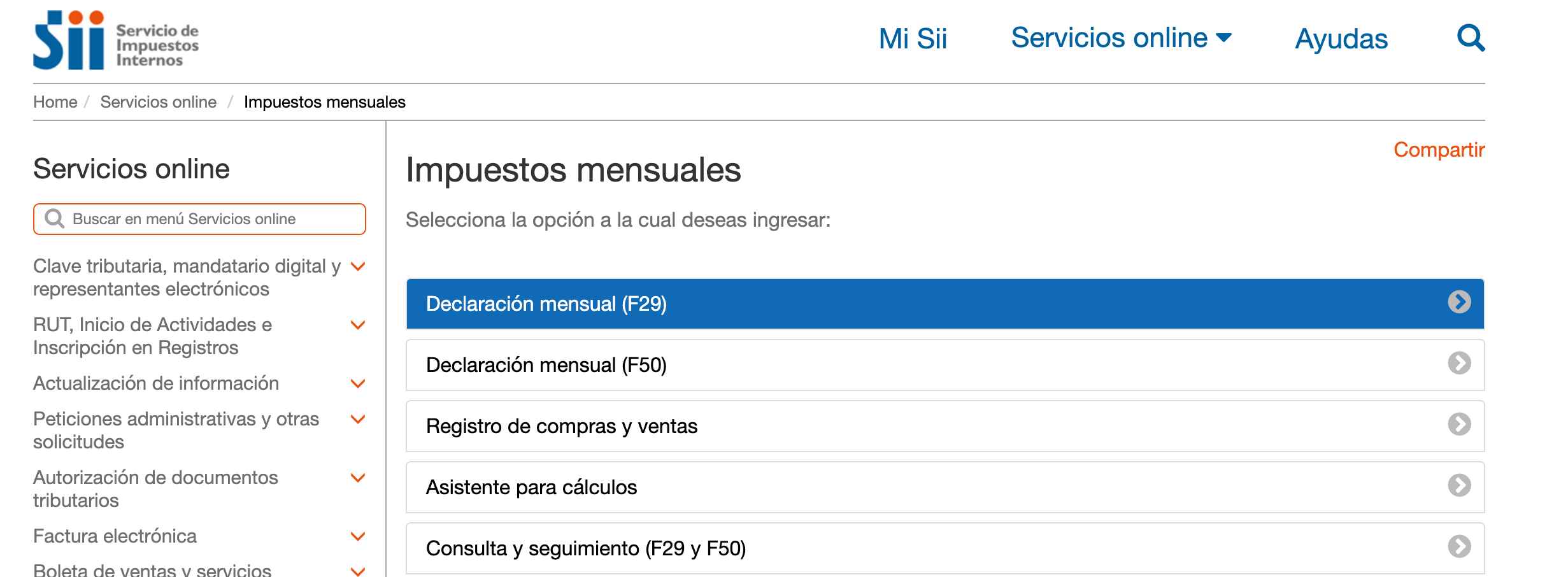 Impuestos mensuales F29